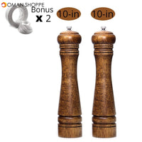 Salt and Pepper Mills, Solid Wood Pepper Mill with Strong Adjustable Ceramic Grinder  5" 8" 10" - Kitchen Tools by Leeseph