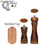 Salt and Pepper Mills, Solid Wood Pepper Mill with Strong Adjustable Ceramic Grinder  5" 8" 10" - Kitchen Tools by Leeseph