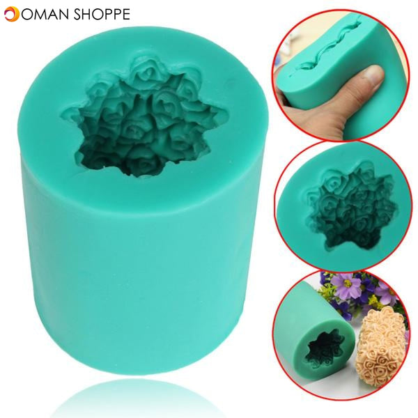 Silicone Rose Flower Candle Mold Soap Mould Cylinder Wedding DIY Baking Molds