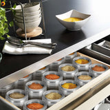 Skymore 12Pcs Spice Jar Set Stainless Steel Magnetic Spice Tins Spice Organizer Condiment Container Clear Top Lid & Sift-Pour with Spice Labels