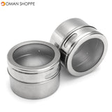 Skymore 12Pcs Spice Jar Set Stainless Steel Magnetic Spice Tins Spice Organizer Condiment Container Clear Top Lid & Sift-Pour with Spice Labels