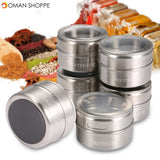 Skymore 12Pcs Spice Jar Set Stainless Steel Magnetic Spice Tins Spice Organizer Condiment Container Clear Top Lid & Sift-Pour with Spice Labels