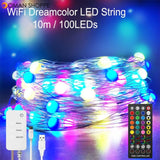 Smart WiFi LED Fairy String Light 10m 100LED RGB RGBIC USB Strip Light Work Alexa Music Sync APP 40 key Remote (WiFi 10m 100LEDs)