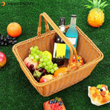 Square Woven Hand Storage Baskets Double Folding Handles Picnic Basket for Outdoor Living