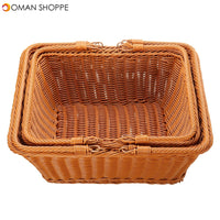 Square Woven Hand Storage Baskets Double Folding Handles Picnic Basket for Outdoor Living