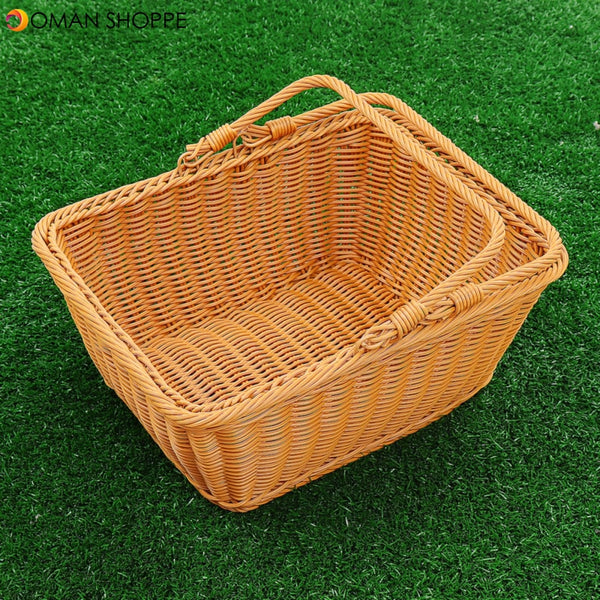 Square Woven Hand Storage Baskets Double Folding Handles Picnic Basket for Outdoor Living