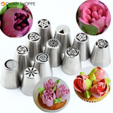 Stainless Steel 11Pcs Russian Flower Pastry Tips Cream Icing Tulip Nozzles Piping Cupcake Kitchen Bakeware Cake Decorating Tools