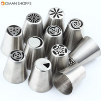 Stainless Steel 11Pcs Russian Flower Pastry Tips Cream Icing Tulip Nozzles Piping Cupcake Kitchen Bakeware Cake Decorating Tools