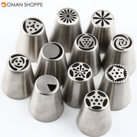 Stainless Steel 11Pcs Russian Flower Pastry Tips Cream Icing Tulip Nozzles Piping Cupcake Kitchen Bakeware Cake Decorating Tools