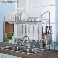 1/2 Layer Tier Stainless Steel Dish Drainer Cutlery Holder Rack Drip Tray Kitchen Tool For Single Sink