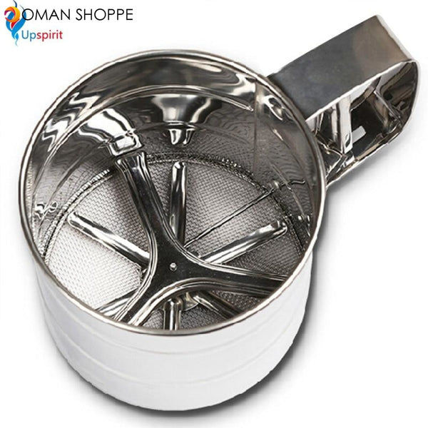 Stainless Steel Mesh Flour Sifter Mechanical Baking Icing Sugar Shaker Sieve Cup Shape Bakeware Baking Pastry Tools