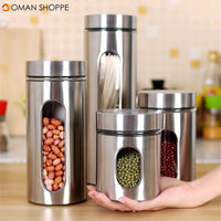 Stainless Steel Storage Jar Tea Coffee Sugar Kitchen Glass Canister Container Kitchen Storage Container