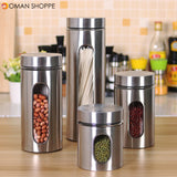 Stainless Steel Storage Jar Tea Coffee Sugar Kitchen Glass Canister Container Kitchen Storage Container