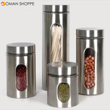 Stainless Steel Storage Jar Tea Coffee Sugar Kitchen Glass Canister Container Kitchen Storage Container