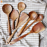 Tableware spoon colander long handle spoon wooden non-stick special spatula kitchen tool set new gift