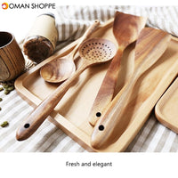 Tableware spoon colander long handle spoon wooden non-stick special spatula kitchen tool set new gift