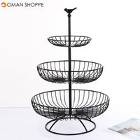 Three-layer Fruit Bowl Fruit Basket Countertop Stand Home Storage Basket-Black (Black)