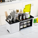 Wall Mounted / Desktop Tabletop Packaging Rack Cutter Holder Hole-free Hanging Box for Kitchen Storage