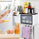 Wall Mounted / Desktop Tabletop Packaging Rack Cutter Holder Hole-free Hanging Box for Kitchen Storage