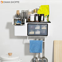 Wall Mounted / Desktop Tabletop Packaging Rack Cutter Holder Hole-free Hanging Box for Kitchen Storage