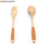 Wood 2 Pcs Spoon And Fork Dinnerware Sets Flatware Sets Wooden Spoon Fork Environmental Protection Flatware Set Kitchen Tools