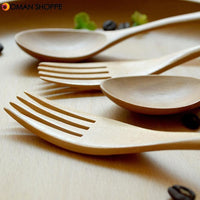 Wood 2 Pcs Spoon And Fork Dinnerware Sets Flatware Sets Wooden Spoon Fork Environmental Protection Flatware Set Kitchen Tools