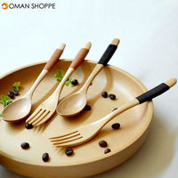 Wood 2 Pcs Spoon And Fork Dinnerware Sets Flatware Sets Wooden Spoon Fork Environmental Protection Flatware Set Kitchen Tools