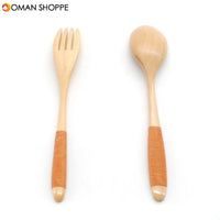 Wood 2 Pcs Spoon And Fork Dinnerware Sets Flatware Sets Wooden Spoon Fork Environmental Protection Flatware Set Kitchen Tools