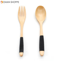 Wood 2 Pcs Spoon And Fork Dinnerware Sets Flatware Sets Wooden Spoon Fork Environmental Protection Flatware Set Kitchen Tools