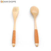 Wood 2 Pcs Spoon And Fork Dinnerware Sets Flatware Sets Wooden Spoon Fork Environmental Protection Flatware Set Kitchen Tools