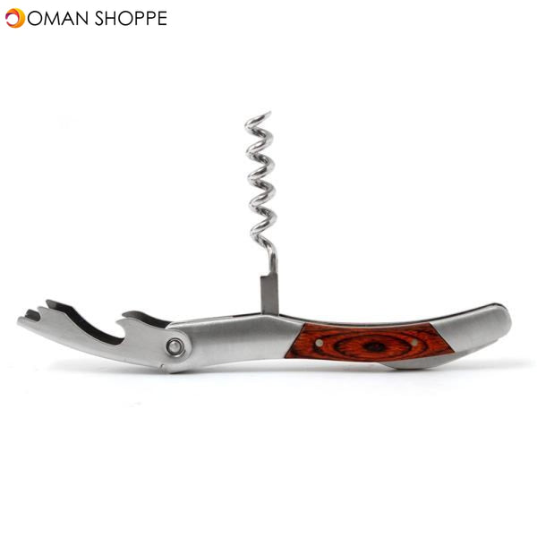 Wood Handle Stainless Steel Corkscrew Double Hinge Red Wine Bottle Opener