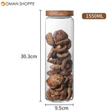 Wood Lid Glass Airtight Canister Kitchen Storage Bottles Jars Food Container Grains Tea Coffee Beans Grains Candy Jar Containers