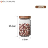 Wood Lid Glass Airtight Canister Kitchen Storage Bottles Jars Food Container Grains Tea Coffee Beans Grains Candy Jar Containers