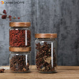 Wood Lid Glass Airtight Canister Kitchen Storage Bottles Jars Food Container Grains Tea Coffee Beans Grains Candy Jar Containers