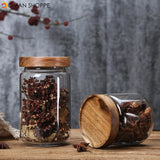 Wood Lid Glass Airtight Canister Kitchen Storage Bottles Jars Food Container Grains Tea Coffee Beans Grains Candy Jar Containers