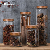 Wood Lid Glass Airtight Canister Kitchen Storage Bottles Jars Food Container Grains Tea Coffee Beans Grains Candy Jar Containers