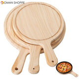 Wooden Pizza board Round with Hand Pizza Baking Tray Pizza Stone Cutting Board Platter Pizza Cake Bakeware Tools