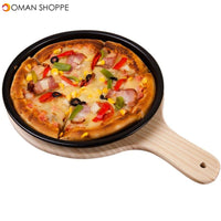 Wooden Pizza board Round with Hand Pizza Baking Tray Pizza Stone Cutting Board Platter Pizza Cake Bakeware Tools