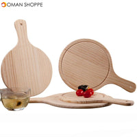 Wooden Pizza board Round with Hand Pizza Baking Tray Pizza Stone Cutting Board Platter Pizza Cake Bakeware Tools