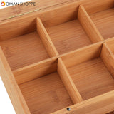 Wooden Tea Coffee Box 8 Section Compartments Glass Lid Multi Storage Spice Chest Kitchen Storage Container