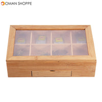 Wooden Tea Coffee Box 8 Section Compartments Glass Lid Multi Storage Spice Chest Kitchen Storage Container